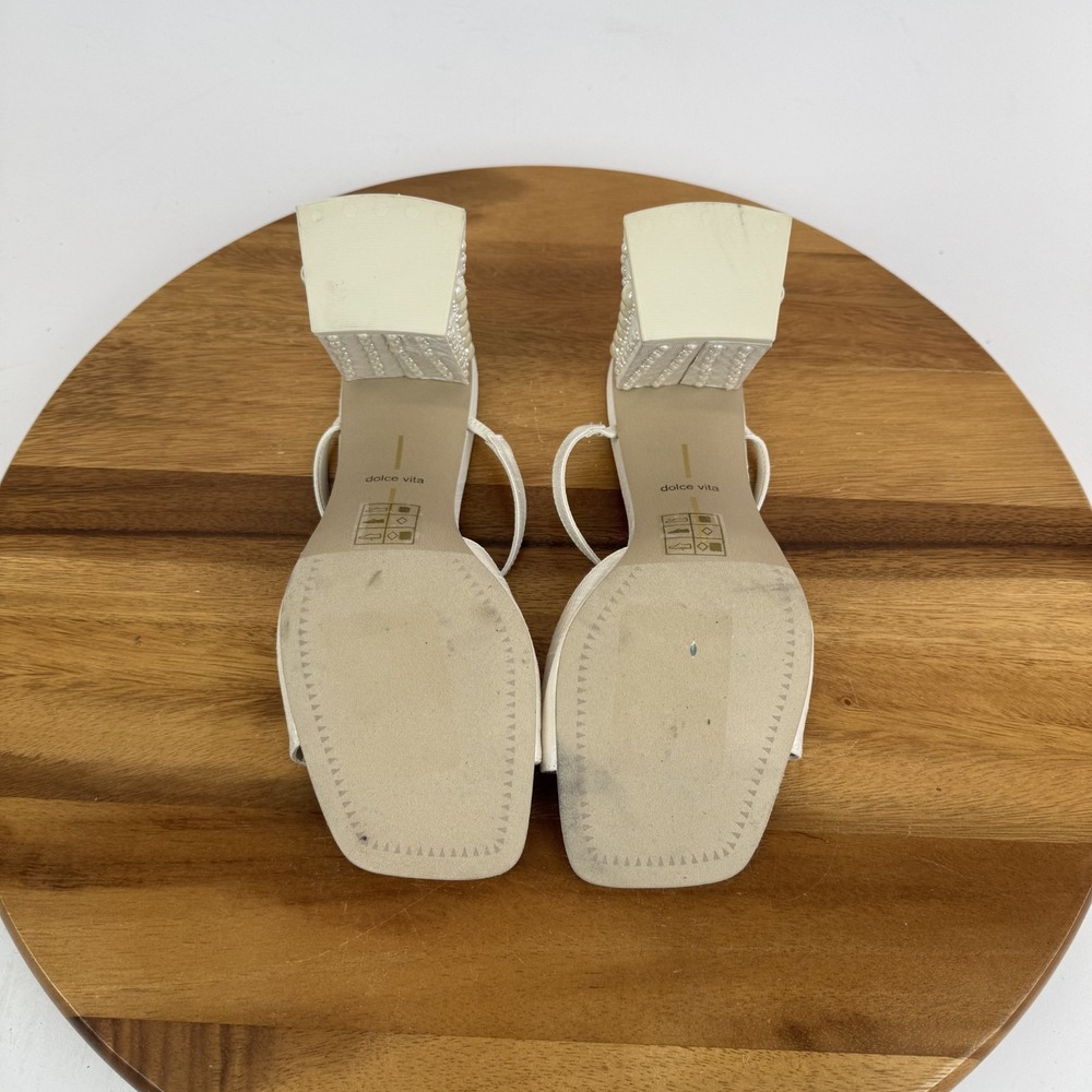New Womens Dolce Vita Jemmy Pearl Ivory Square Toe Slide Heel Sandals Size 8.5 M - Picture 8 of 9